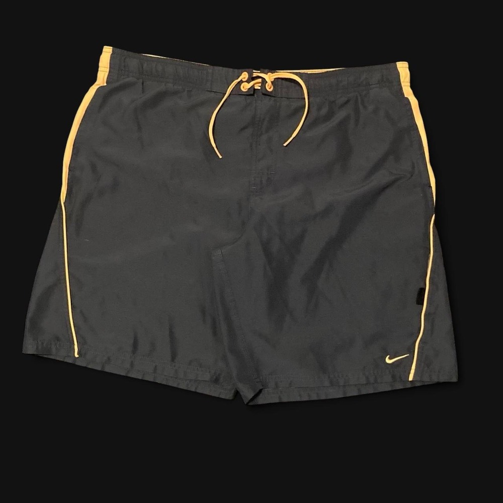 Nike B8‎ grey yellow board shorts lined swoosh piping side pocket L/36x8.5
